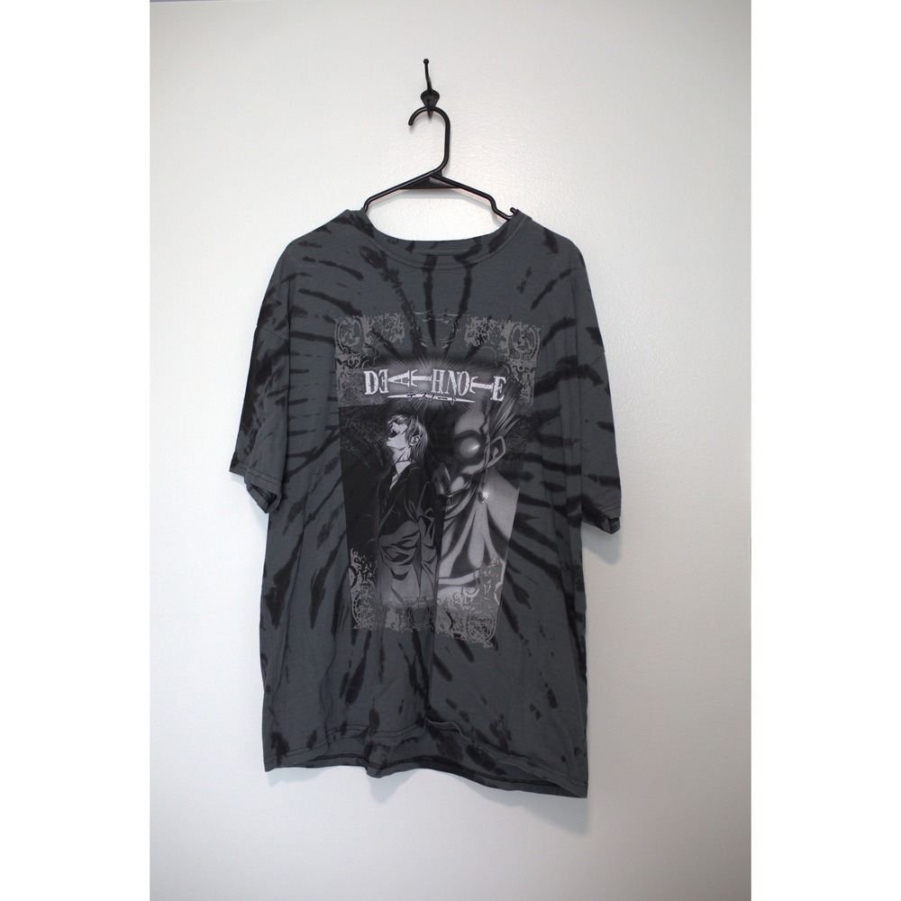 Death Note Anime Tie Dye Graphic T-Shirt Gray Black Light Yagami Ryuk Mens L